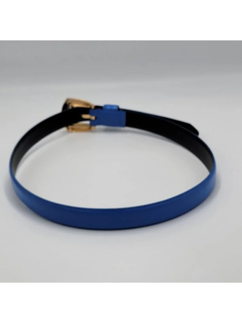 VTG 90S Blue Liz Claiborne Semi-Aniline Leather Belt With Gold Buckle - Medium S
